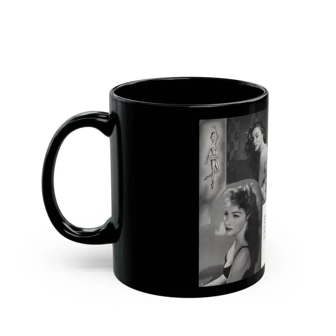 Julie Newmar #602 - Pages 15-16 Pages 3 & 4 of 6 with, Julie+3 B&W Photos & Caption from SPICK Pocket Mag. April '58 (Vintage Female Icon) Black Coffee Mug - Go Mug Yourself