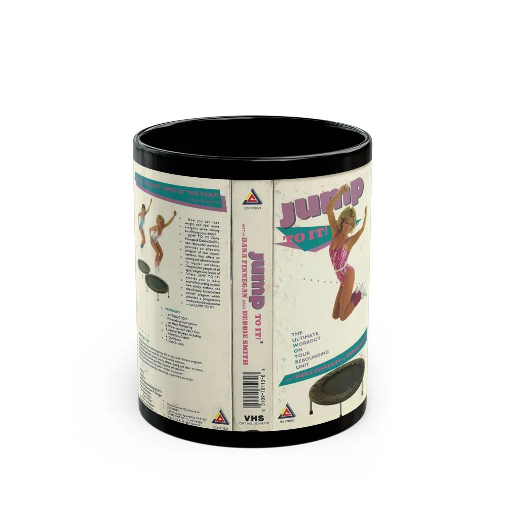 JUMP TO IT THE ULTIMATE WORKOUT ON YOUR REBOUNDING UNIT (VHS COVER) - Black Coffee Mug-11oz-Go Mug Yourself