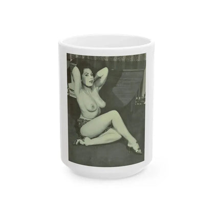 June Palmer #147 - Topless (Vintage Female Icon) White Coffee Mug 15oz - Go Mug Yourself
