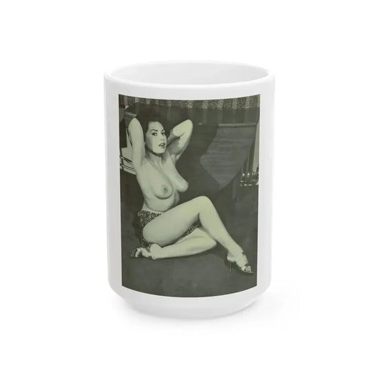 June Palmer #147 - Topless (Vintage Female Icon) White Coffee Mug 15oz - Go Mug Yourself