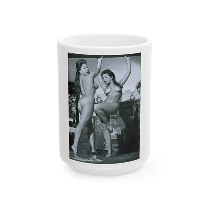 June Palmer #148 - Topless (Vintage Female Icon) White Coffee Mug 15oz - Go Mug Yourself