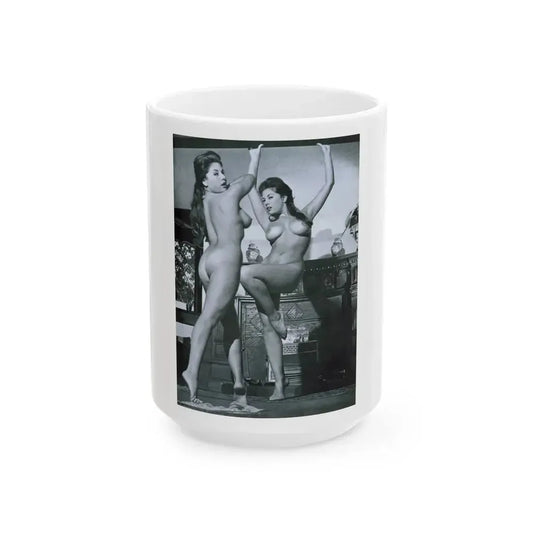 June Palmer #148 - Topless (Vintage Female Icon) White Coffee Mug 15oz - Go Mug Yourself