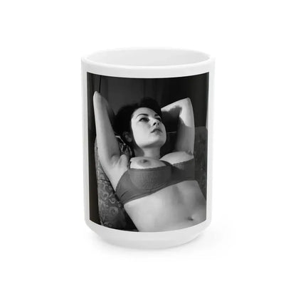 June Palmer #15 - Topless (Vintage Female Icon) White Coffee Mug 15oz - Go Mug Yourself