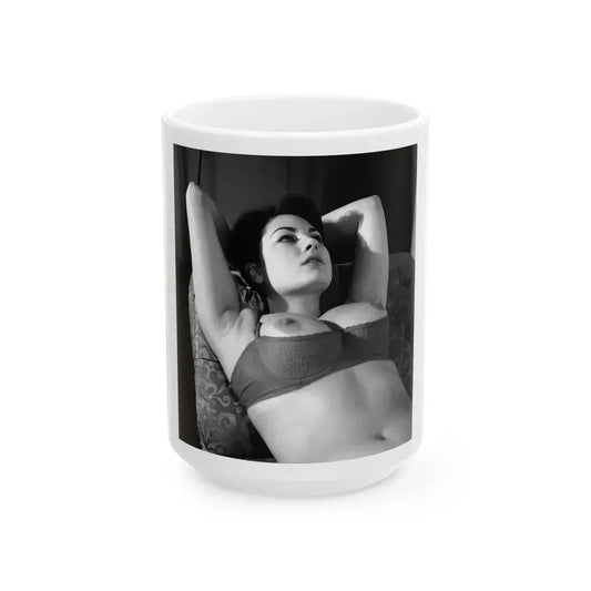 June Palmer #15 - Topless (Vintage Female Icon) White Coffee Mug 15oz - Go Mug Yourself
