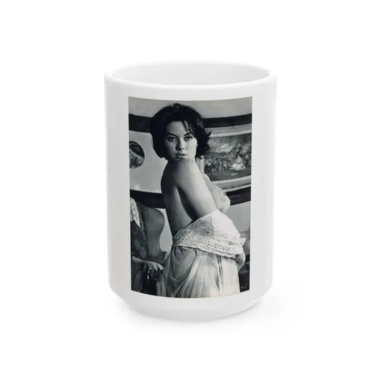 June Palmer #150 - Topless (Vintage Female Icon) White Coffee Mug 15oz - Go Mug Yourself