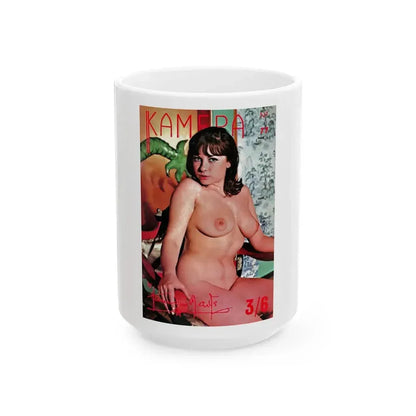 June Palmer #174 - Topless (Vintage Female Icon) White Coffee Mug 15oz - Go Mug Yourself