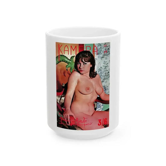 June Palmer #174 - Topless (Vintage Female Icon) White Coffee Mug 15oz - Go Mug Yourself