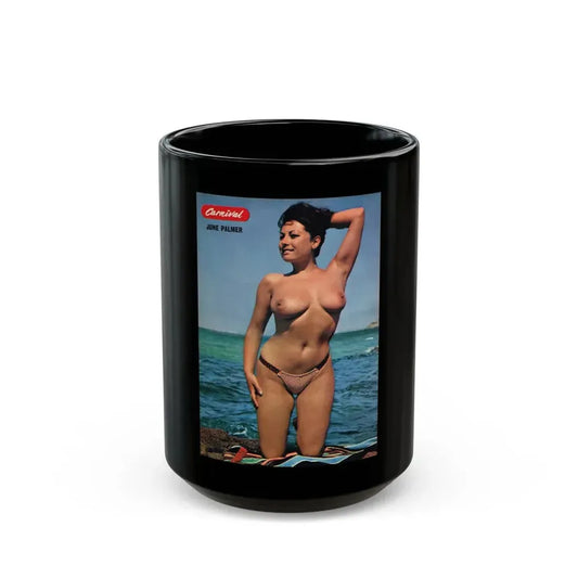 June Palmer #190 - Topless (Vintage Female Icon) Black Coffee Mug 15oz - Go Mug Yourself