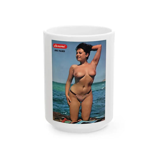 June Palmer #190 - Topless (Vintage Female Icon) White Coffee Mug 15oz - Go Mug Yourself