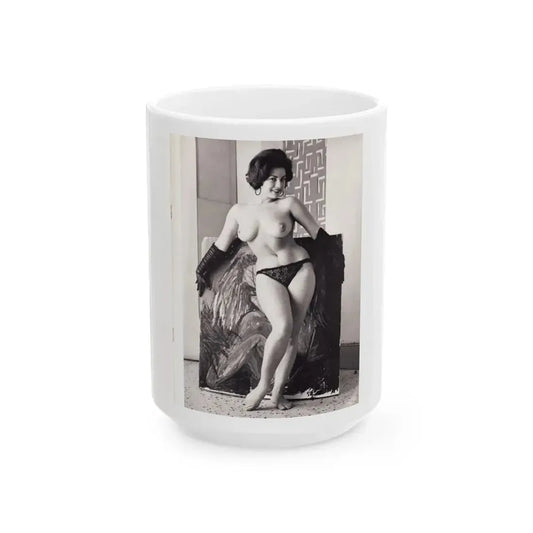 June Palmer #206 - Topless (Vintage Female Icon) White Coffee Mug 15oz - Go Mug Yourself