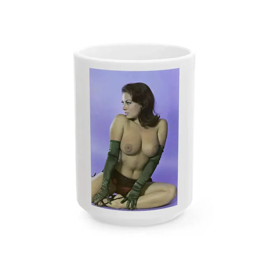 June Palmer #232 - Topless (Vintage Female Icon) White Coffee Mug 15oz - Go Mug Yourself
