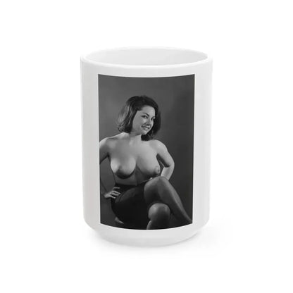 June Palmer #238 - Topless (Vintage Female Icon) White Coffee Mug 15oz - Go Mug Yourself