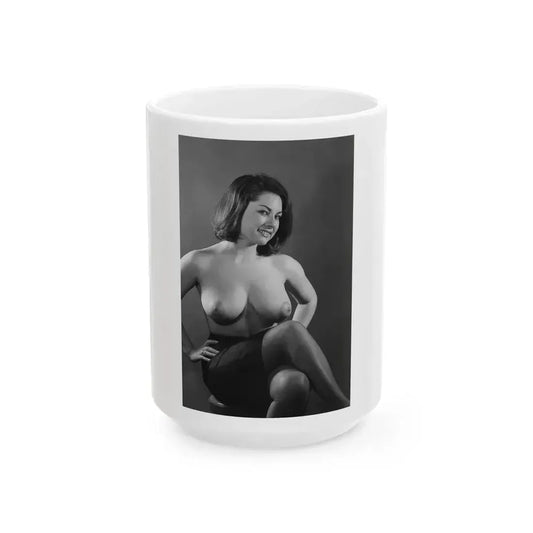 June Palmer #238 - Topless (Vintage Female Icon) White Coffee Mug 15oz - Go Mug Yourself
