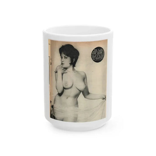 June Palmer #282 - Topless (Vintage Female Icon) White Coffee Mug 15oz - Go Mug Yourself