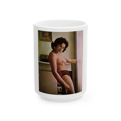June Palmer #288 - Topless (Vintage Female Icon) White Coffee Mug 15oz - Go Mug Yourself
