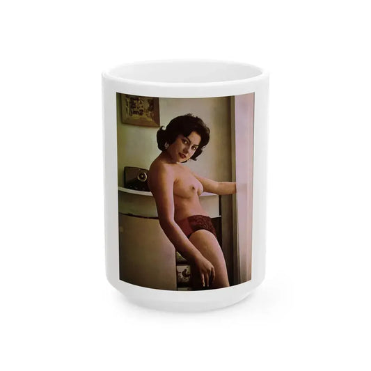 June Palmer #288 - Topless (Vintage Female Icon) White Coffee Mug 15oz - Go Mug Yourself