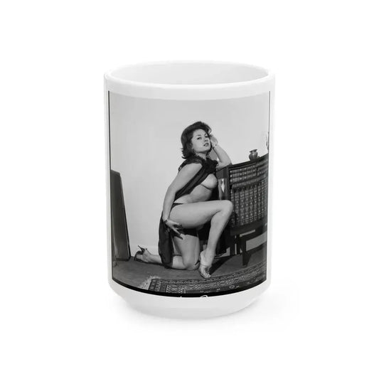 June Palmer #321 - Topless (Vintage Female Icon) White Coffee Mug 15oz - Go Mug Yourself