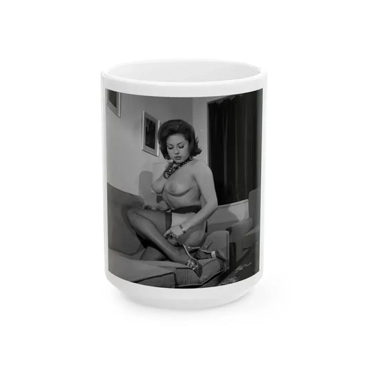 June Palmer #322 - Topless (Vintage Female Icon) White Coffee Mug 15oz - Go Mug Yourself