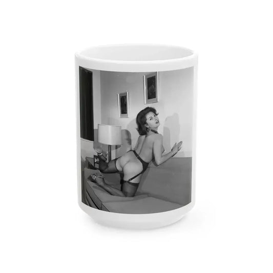 June Palmer #323 - Topless (Vintage Female Icon) White Coffee Mug 15oz - Go Mug Yourself