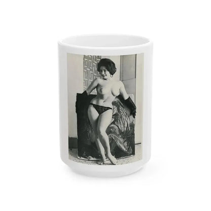 June Palmer #330 - Topless (Vintage Female Icon) White Coffee Mug 15oz - Go Mug Yourself