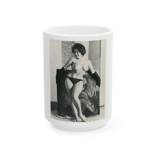 June Palmer #330 - Topless (Vintage Female Icon) White Coffee Mug 15oz - Go Mug Yourself