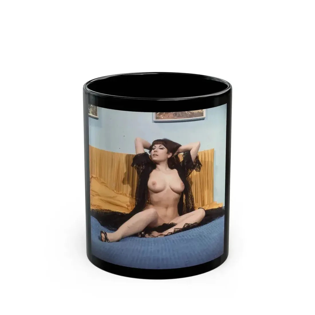 June Palmer #342 - Topless (Vintage Female Icon) Black Coffee Mug 11oz - Go Mug Yourself