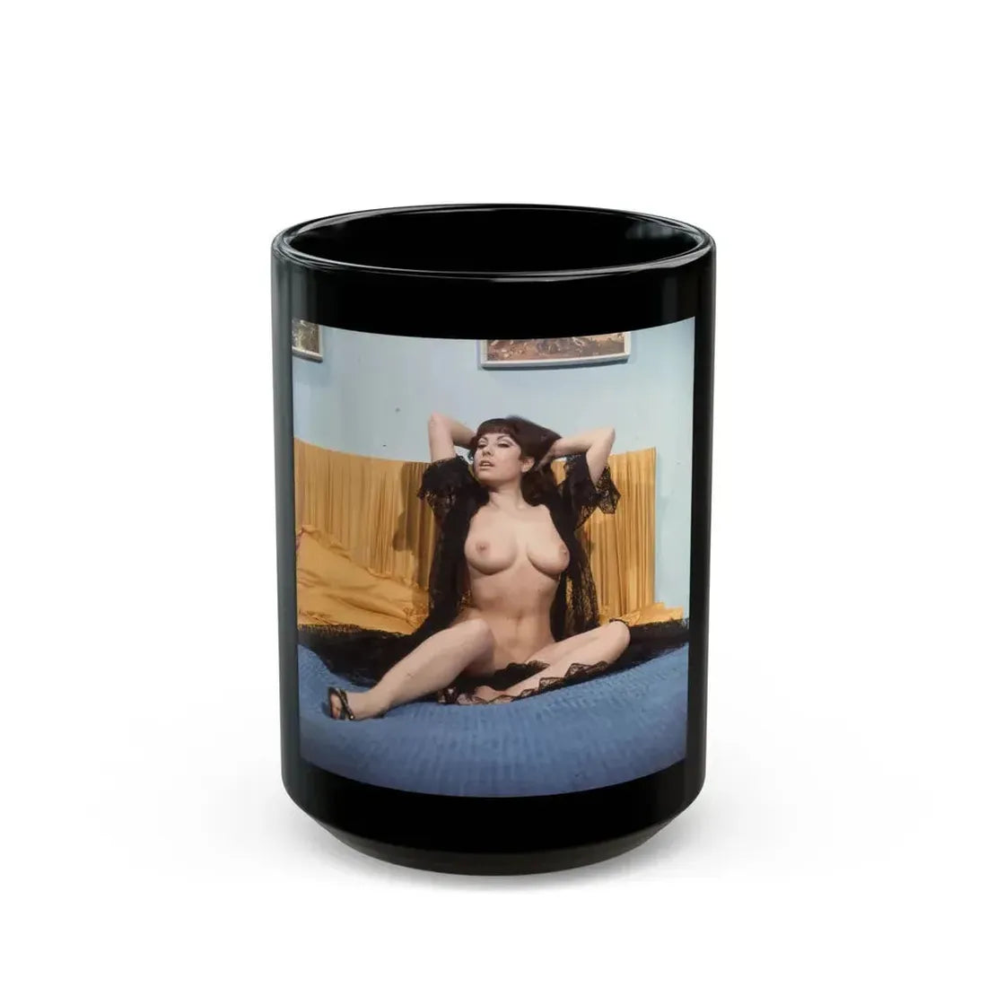 June Palmer #342 - Topless (Vintage Female Icon) Black Coffee Mug 15oz - Go Mug Yourself