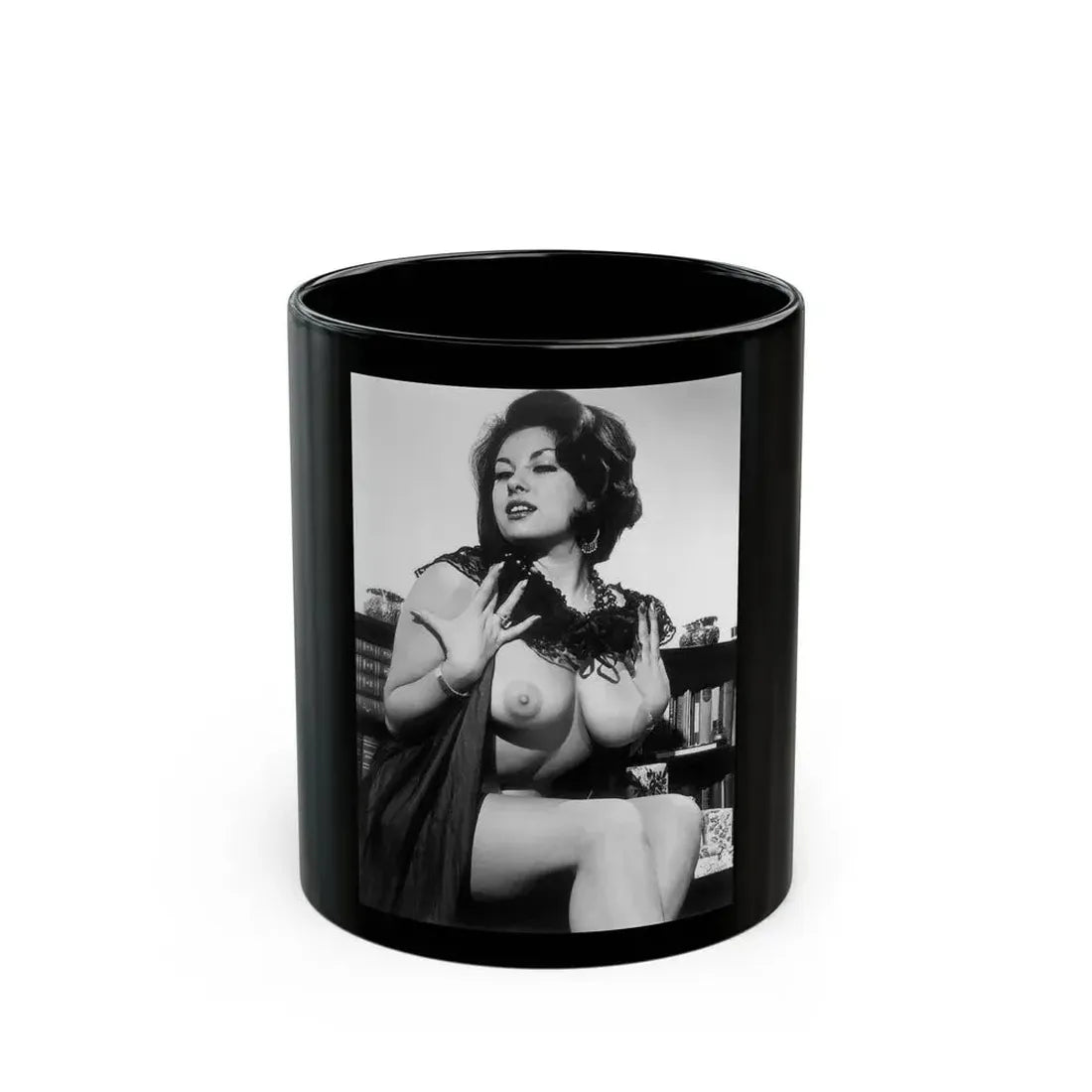 June Palmer #348 - Topless (Vintage Female Icon) Black Coffee Mug 11oz - Go Mug Yourself