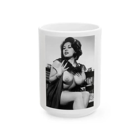 June Palmer #348 - Topless (Vintage Female Icon) White Coffee Mug 15oz - Go Mug Yourself