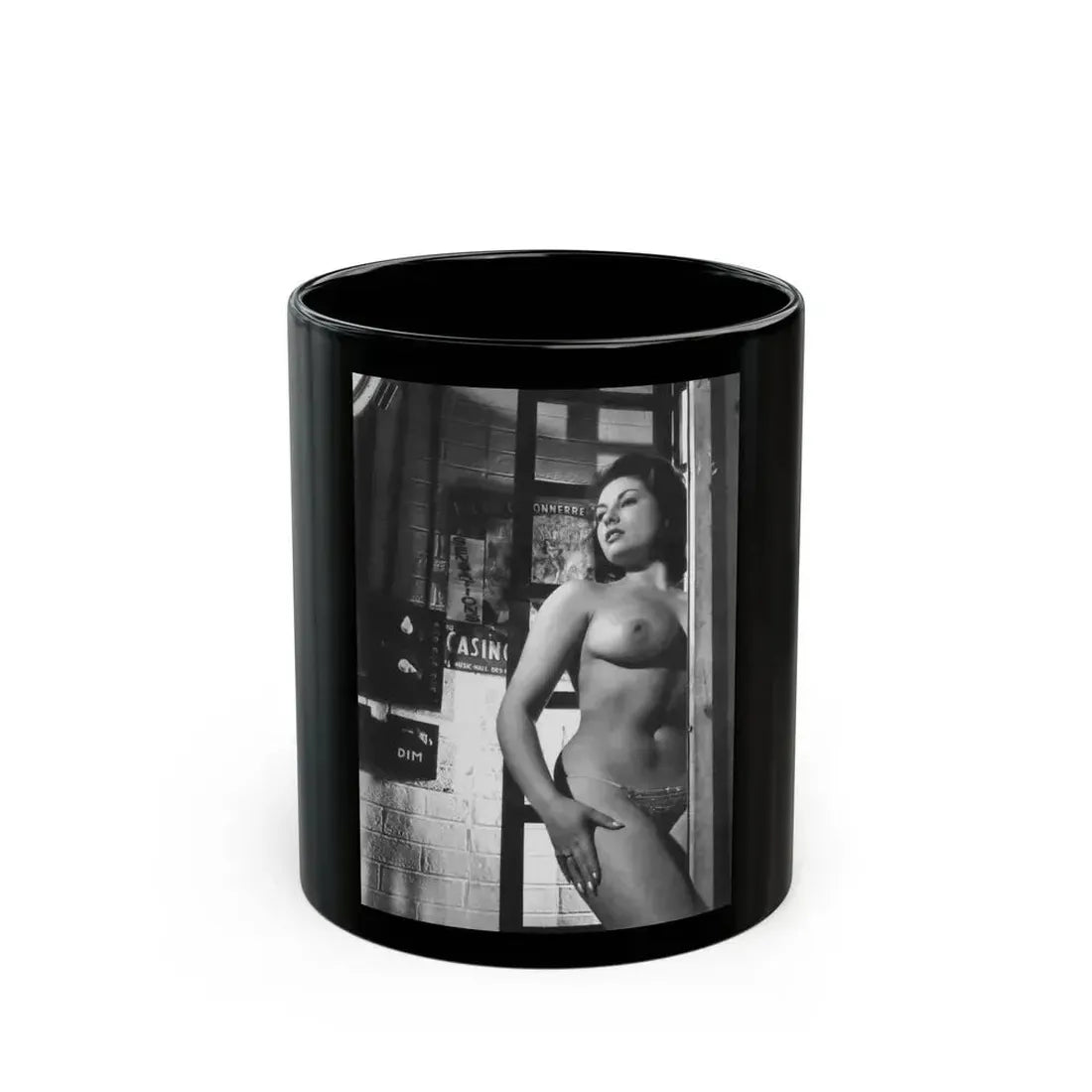 June Palmer #358 - Topless (Vintage Female Icon) Black Coffee Mug 11oz - Go Mug Yourself