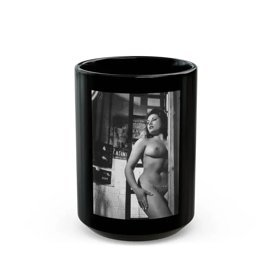 June Palmer #358 - Topless (Vintage Female Icon) Black Coffee Mug 15oz - Go Mug Yourself