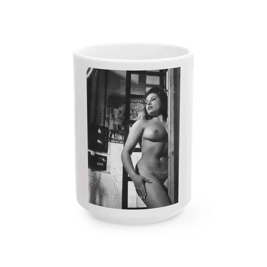 June Palmer #358 - Topless (Vintage Female Icon) White Coffee Mug 15oz - Go Mug Yourself