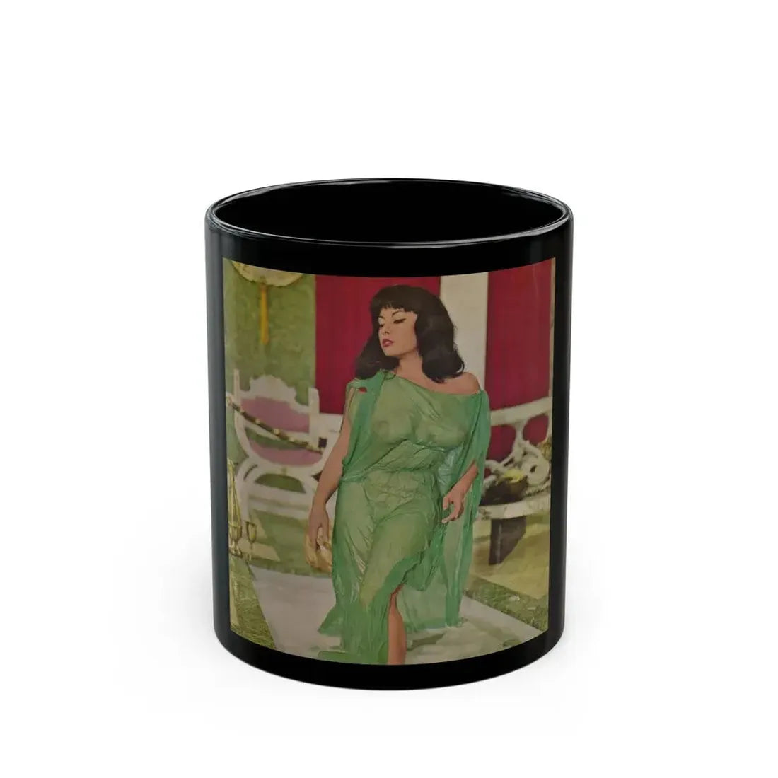 June Palmer #369 - Topless (Vintage Female Icon) Black Coffee Mug 11oz - Go Mug Yourself