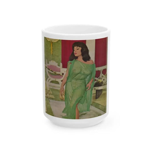 June Palmer #369 - Topless (Vintage Female Icon) White Coffee Mug 15oz - Go Mug Yourself