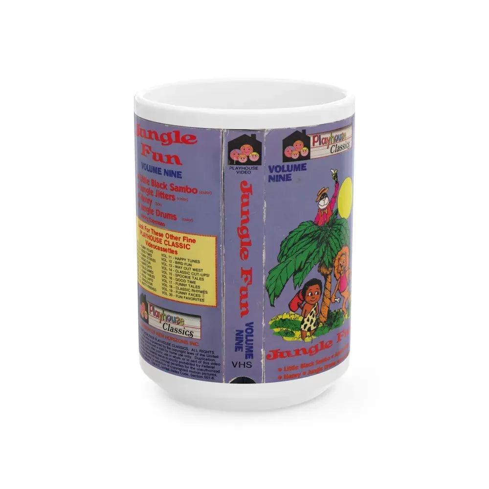 JUNGLE FUN VOLUME NINE LITTLE BLACK SAMBO JUNGLE JITTERS HENRY JUNGLE DRUMS (VHS COVER) - White Coffee Mug 15oz - Go Mug Yourself