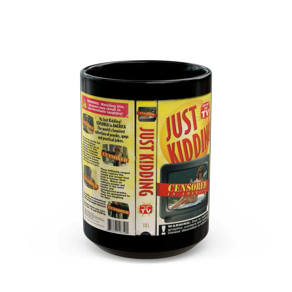 JUST KIDDING CENSORED IN AMERICA (VHS COVER) - Black Coffee Mug-15oz-Go Mug Yourself