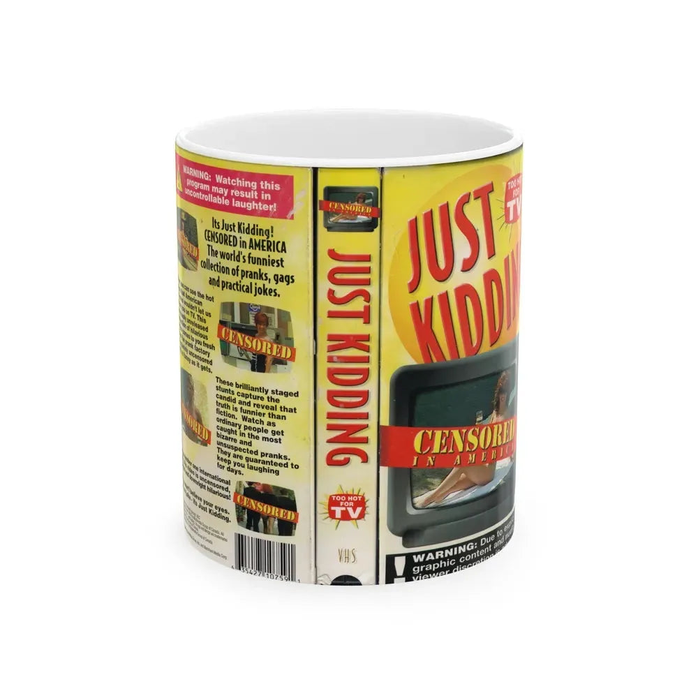 JUST KIDDING CENSORED IN AMERICA (VHS COVER) - White Coffee Mug 11oz - Go Mug Yourself