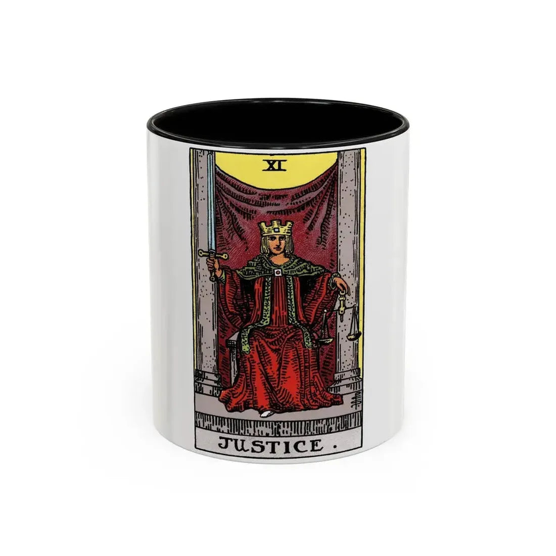 Justice (Tarot Card) Accent Coffee Mug 11oz Black - Go Mug Yourself