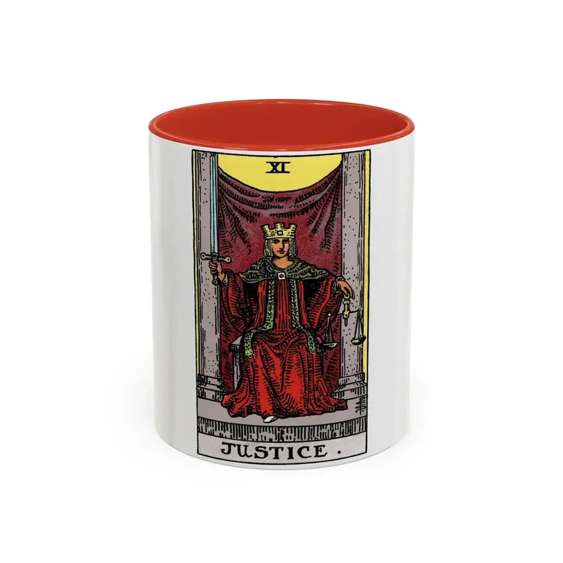 Justice (Tarot Card) Accent Coffee Mug 11oz Red - Go Mug Yourself