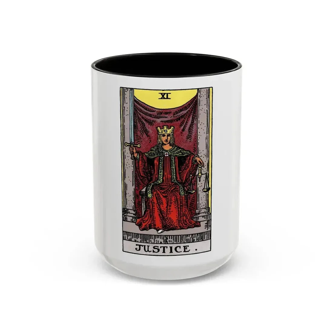 Justice (Tarot Card) Accent Coffee Mug 15oz Black - Go Mug Yourself