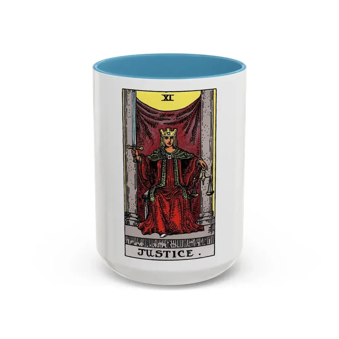 Justice (Tarot Card) Accent Coffee Mug 15oz Light Blue - Go Mug Yourself