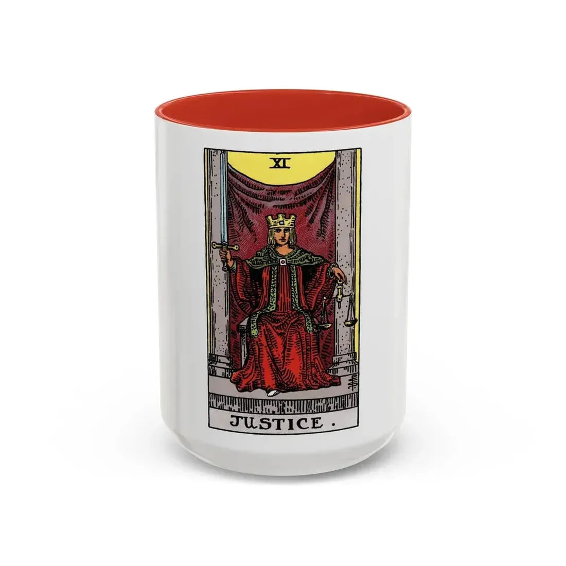 Justice (Tarot Card) Accent Coffee Mug 15oz Red - Go Mug Yourself