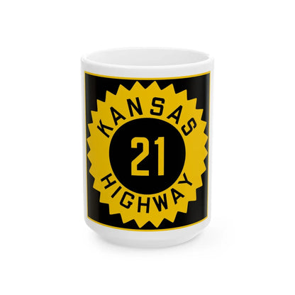 K-21 1926 (Kansas) (Road Sign) White Coffee Mug 15oz - Go Mug Yourself