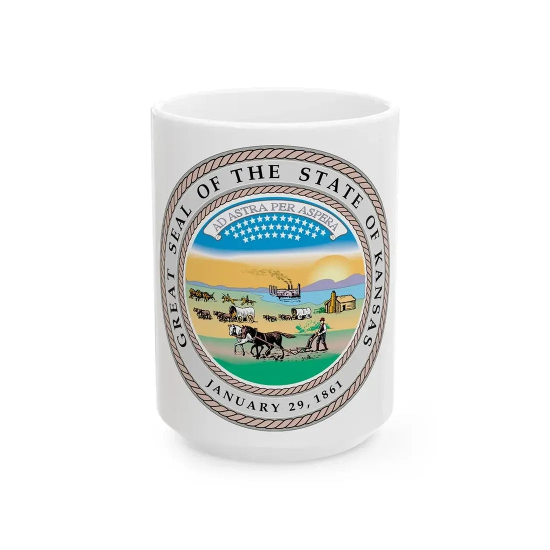 Kansas State Seal - White Coffee Mug 15oz - Go Mug Yourself