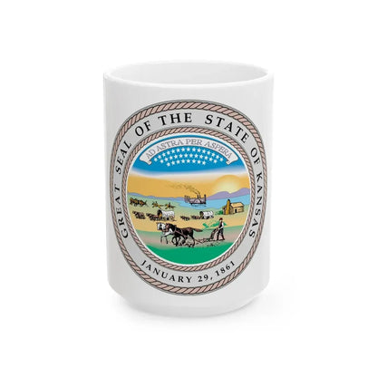 Kansas State Seal - White Coffee Mug 15oz - Go Mug Yourself