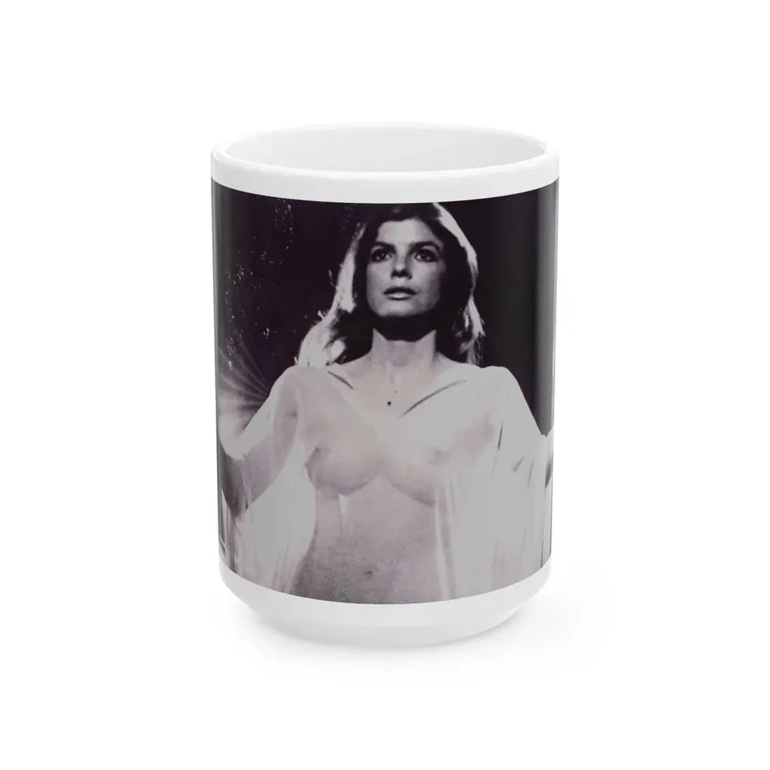 Katharine Ross #22 - 8x10 Stepford Wives '75 B&W Off Camera See through night gown Promo Photo Re-Print (Vintage Female Icon) White Coffee Mug 15oz - Go Mug Yourself