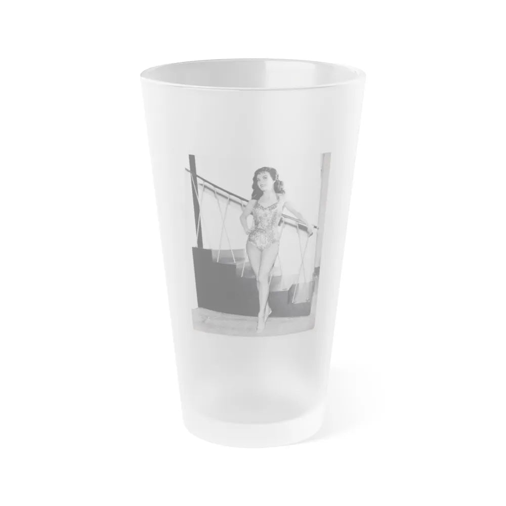 Kathleen Crowley #28 - 8x10 Vintage B&W 1-Piece Swimsuit Promo Photo for ABC-TV Series ''Surfside 6'' S2E12 Aired 12-4-61 (Vintage Female Icon) Frosted Pint Glass 16oz-16oz-Frosted-Go Mug Yourself