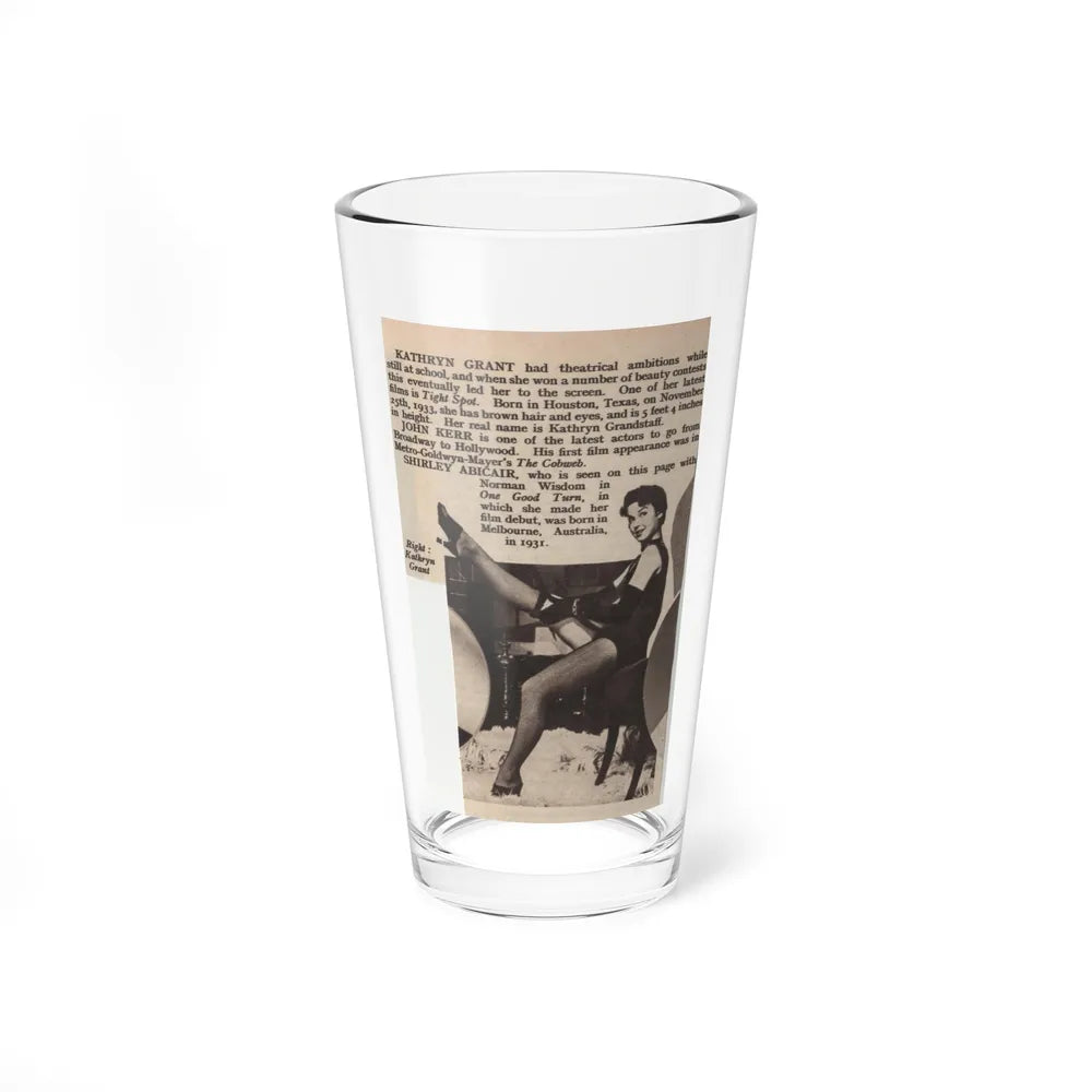 Kathryn Grant #129 - 3x4.75 Small B&W Pin-Up Magazine Clipping & Brief Article (Vintage Female Icon) Pint Glass 16oz 16oz - Go Mug Yourself