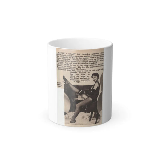 Kathryn Grant #129 - 3x4.75 Small B&W Pin-Up Magazine Clipping & Brief Article (Dave's Scan & Crop) (Vintage Female Icons) Color Changing Mug 11oz-11oz-Go Mug Yourself