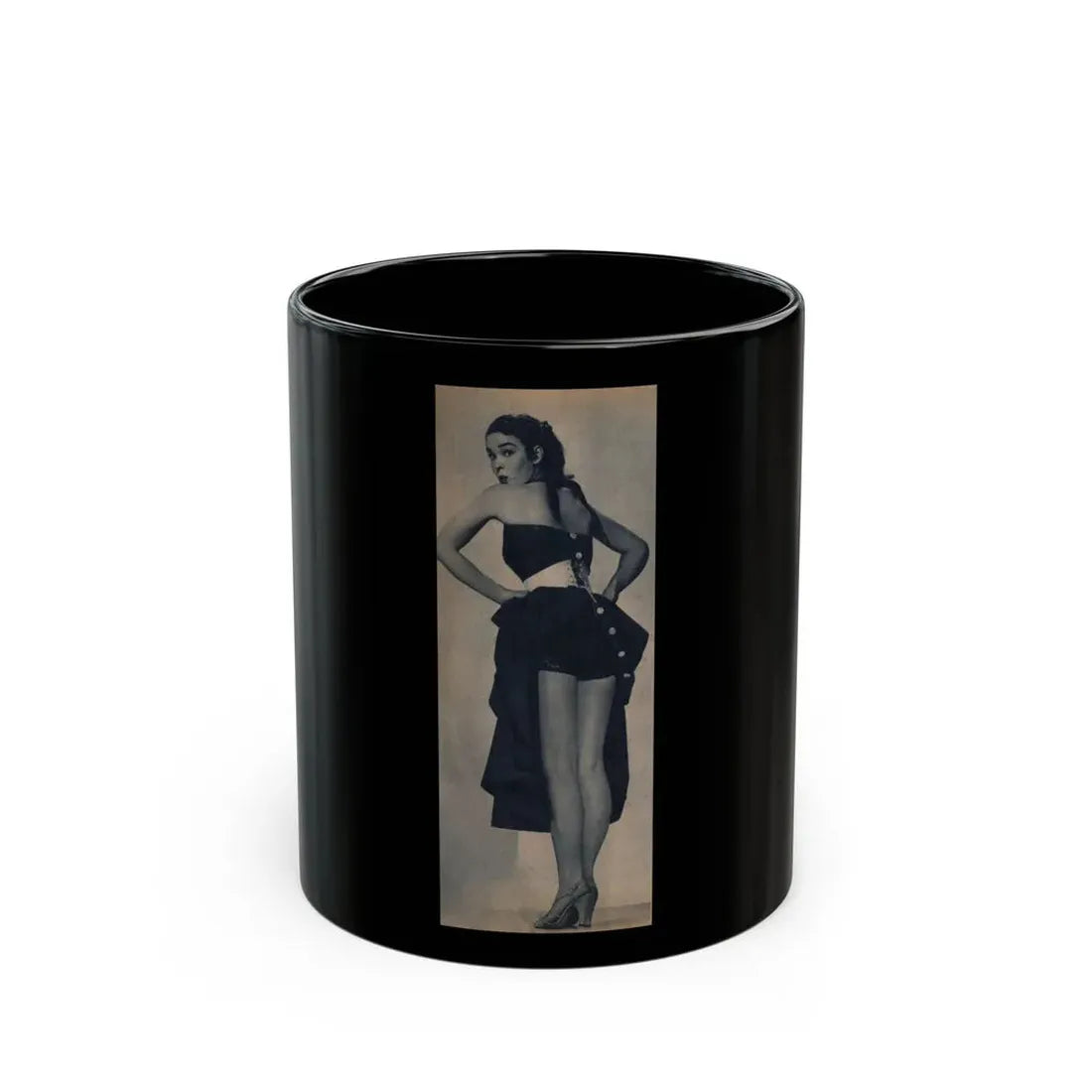 Kathryn Grant #140 - Reverse side of cover 1 Page of Full Body B&W Pin-Up from Piccolo Dutch Movie Star Mag. 12-19-1954 (Vintage Female Icon) Black Coffee Mug 11oz - Go Mug Yourself